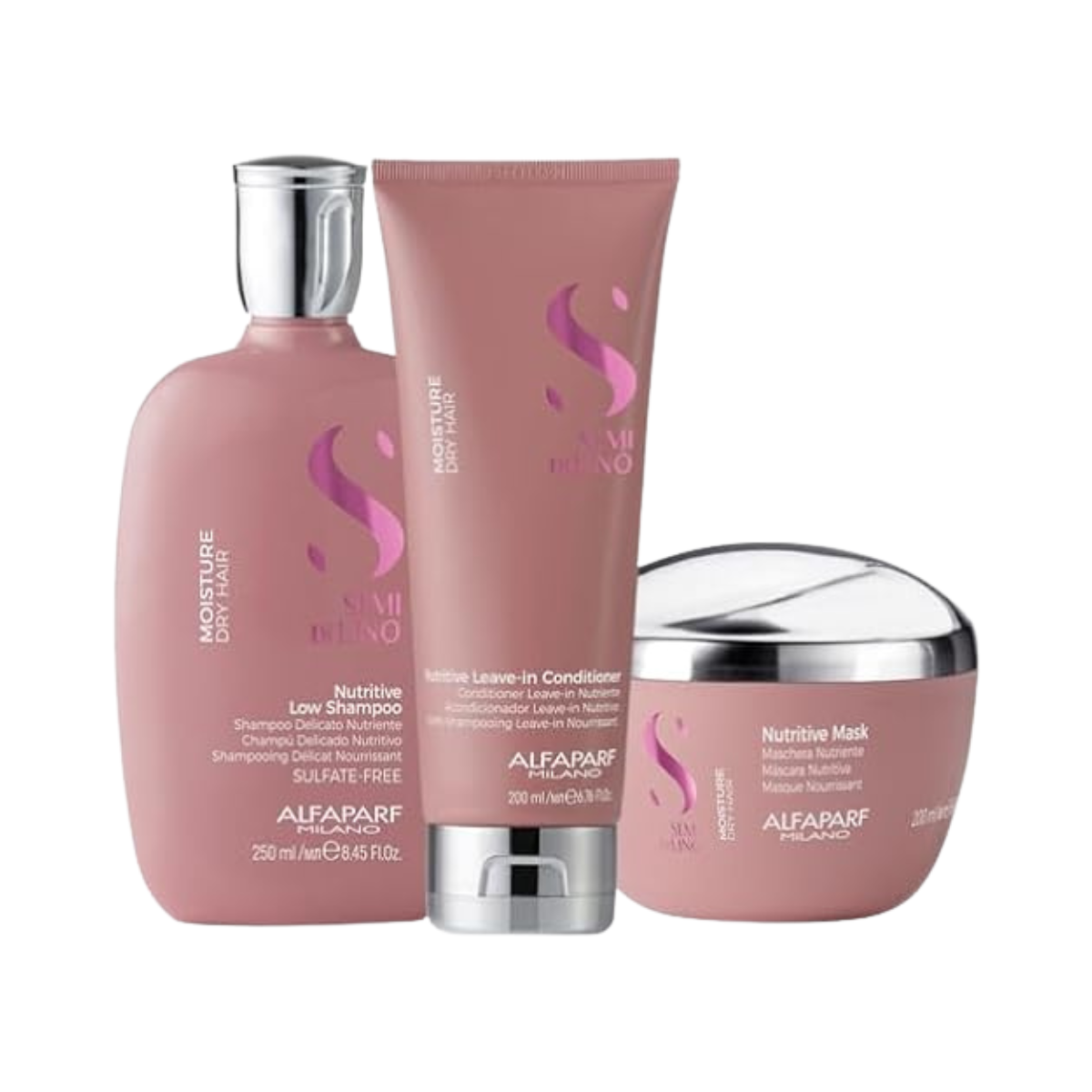 Alfaparf Milano - SDL Moisture Nutritive - Low Champú 250 ml + Acondicionador sin aclarado 200 ml + Mascarilla 200 ml