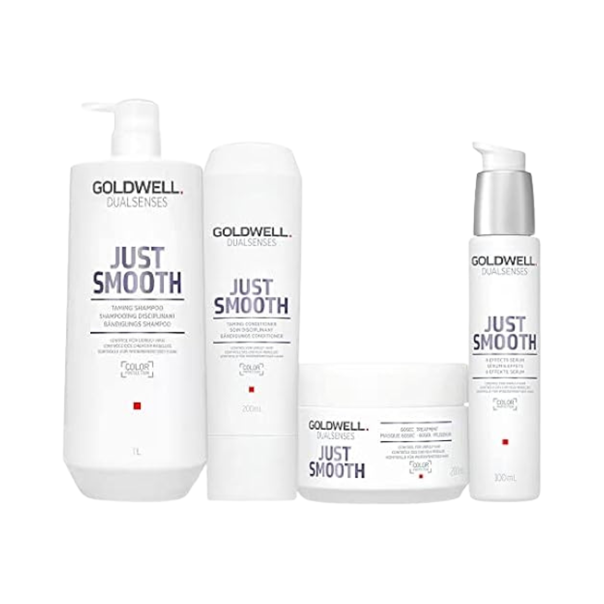 Goldwell - Dualsenses Just Smooth Taming Shampoo 1000ml Conditioner 200ml Treatment 200ml 6 Effects Serum 100ml
