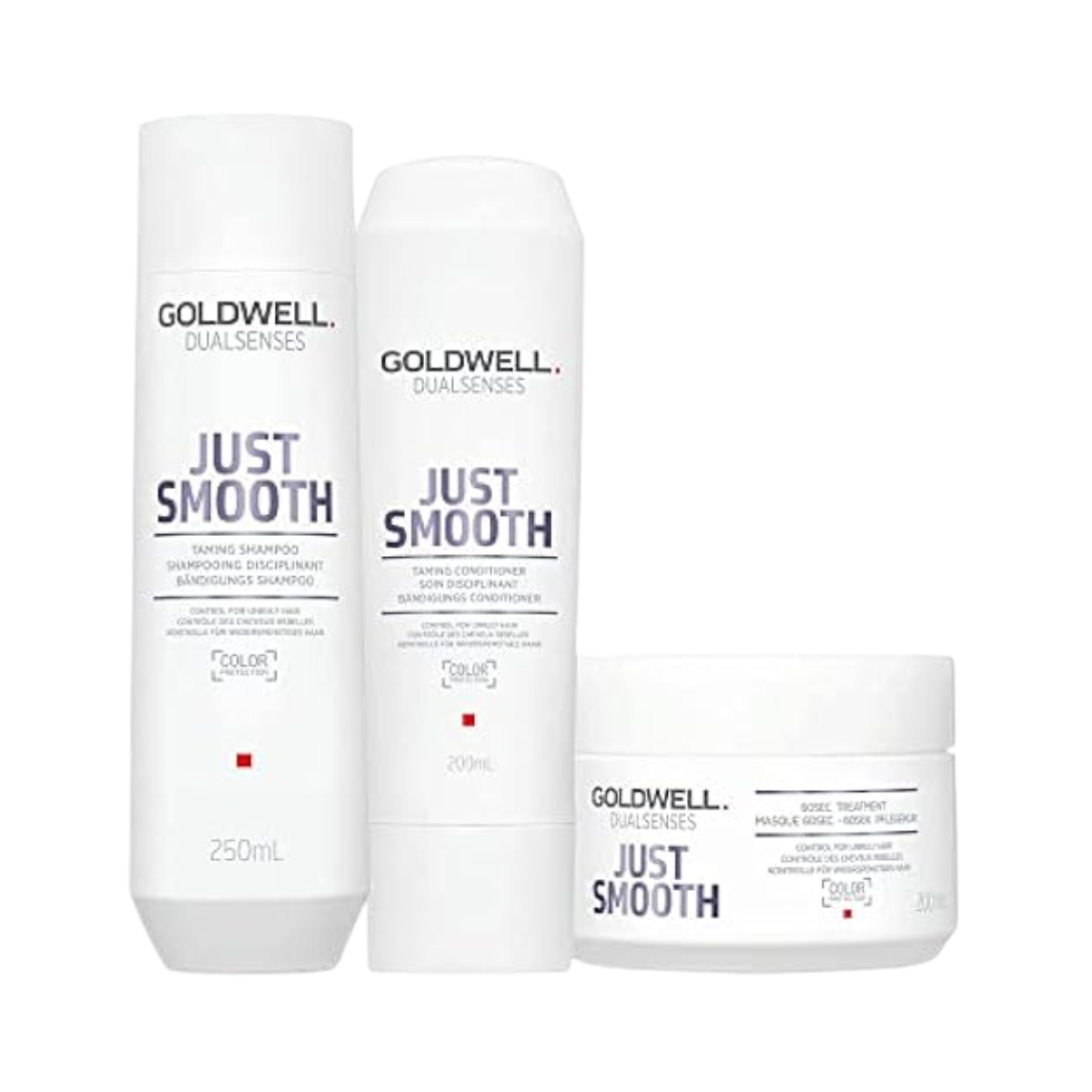 Goldwell - Dualsenses Just Smooth - Taming Champú, Acondicionador y Tratamiento 60Sec - 250ml + 200ml + 200ml