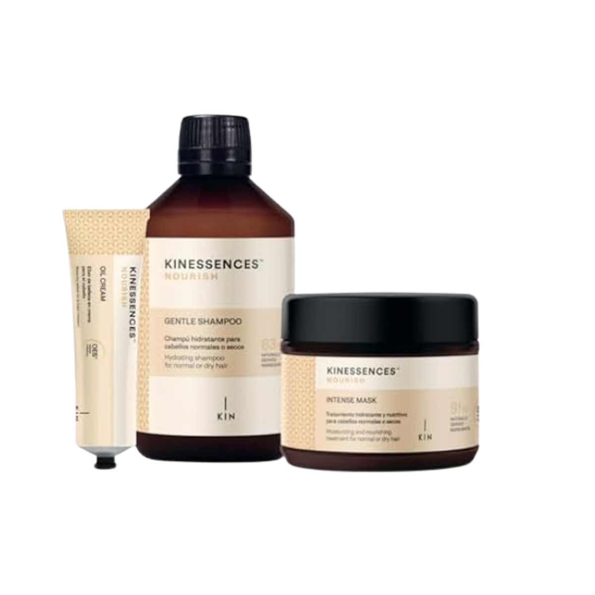 Kin Cosmetics - Kinessences Nourish - Pack Tratamiento Hidratación (Champú + Intense Mascarilla + Oil Cream)