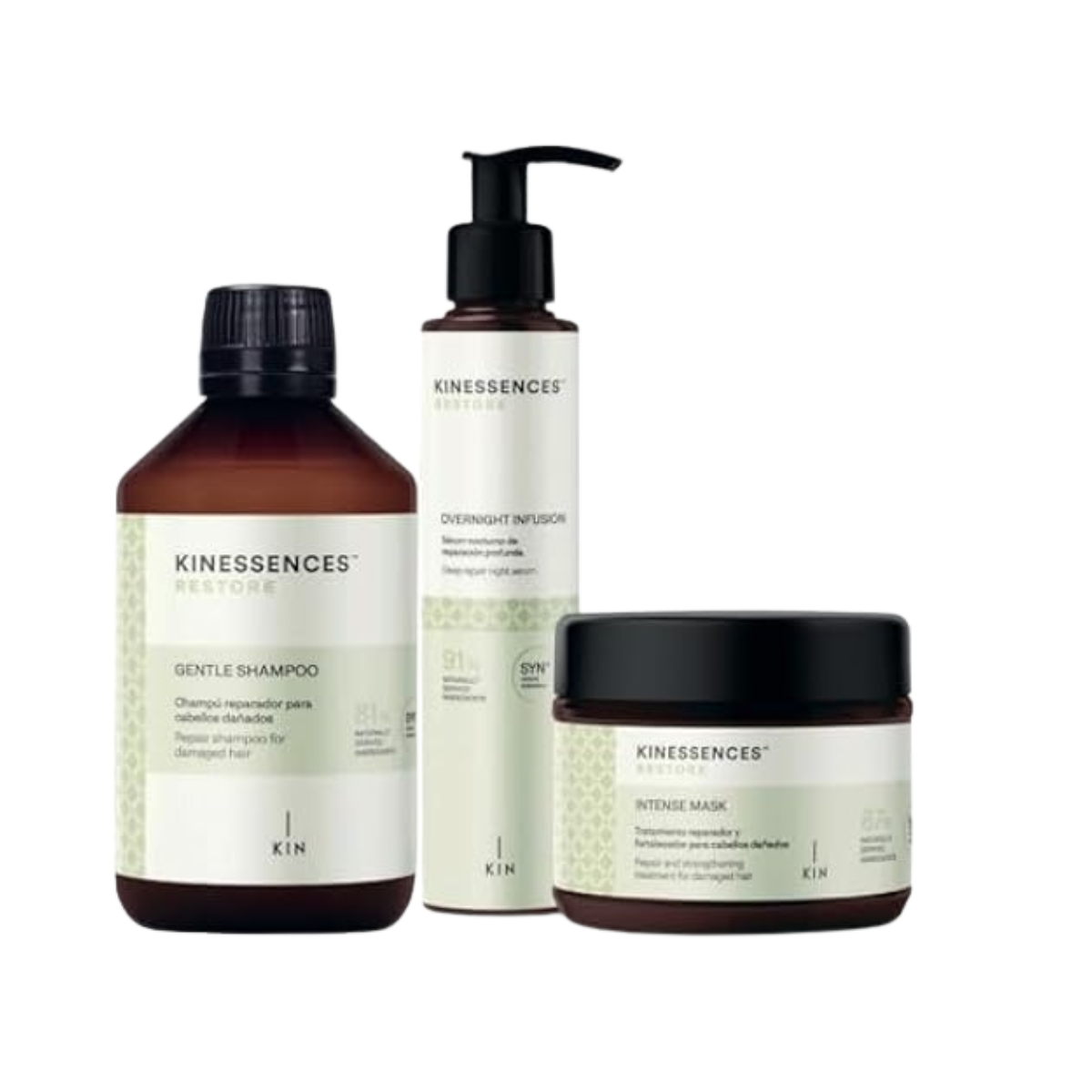 Kin Cosmetics - Kinessences Restore - Pack Tratamiento Reparación (Champú + Mascarilla + Overnight Infusion)