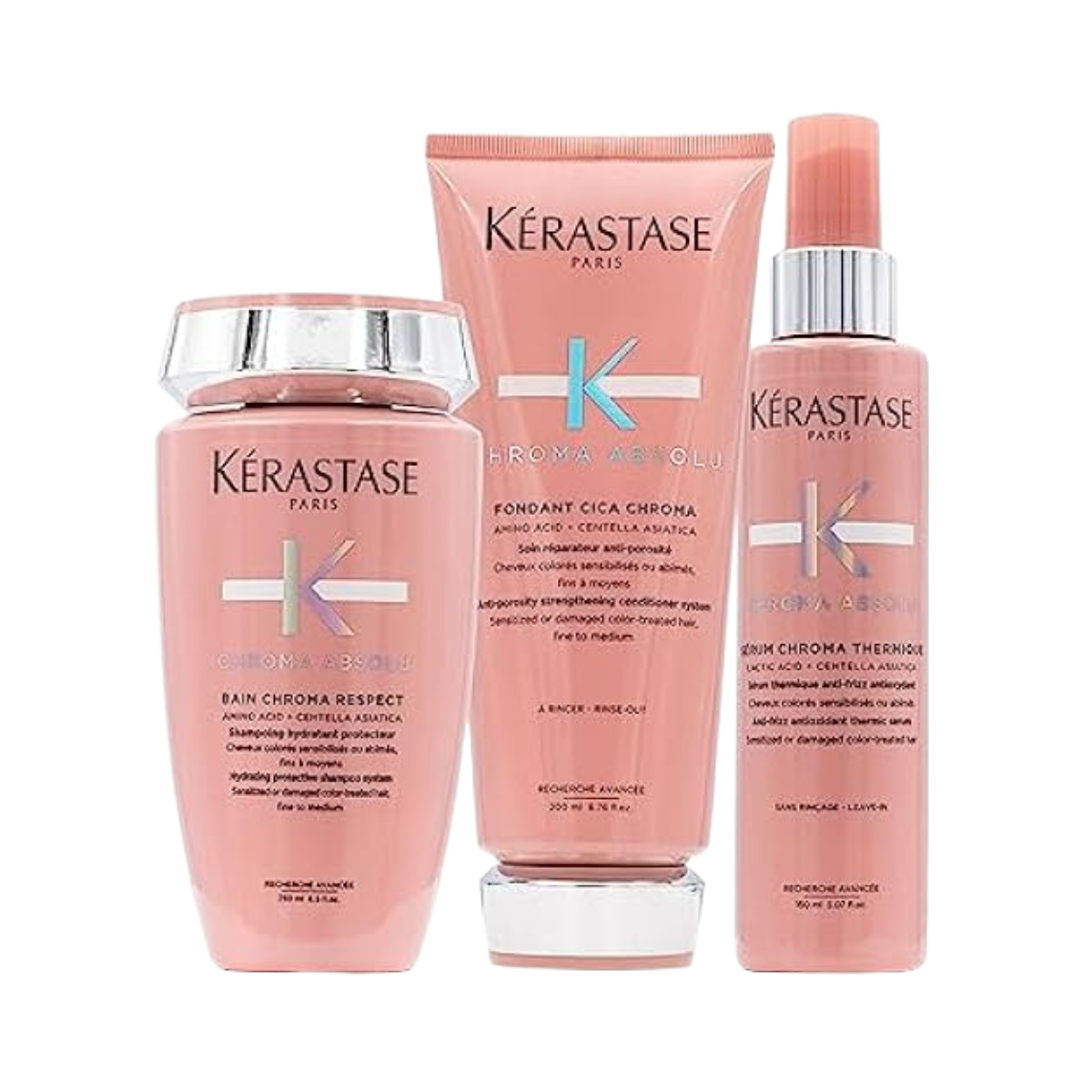 Kérastase - Chroma Absolu - Pack Bain Chroma Respect + Fondant Cica Chroma + Sérum Thermique - 250ml + 200ml + 150ml