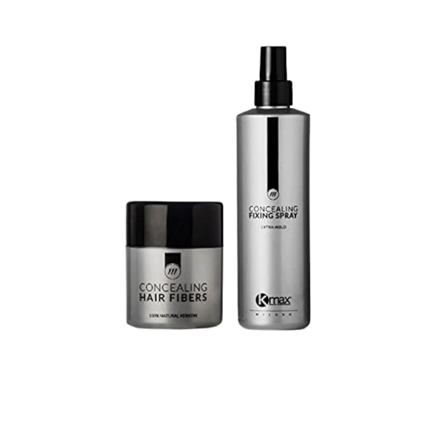 Kmax Concealing Hair Fibers - Starter Kit Color Fibre Capillari + Lacca Aglutinante Castaño Oscuro