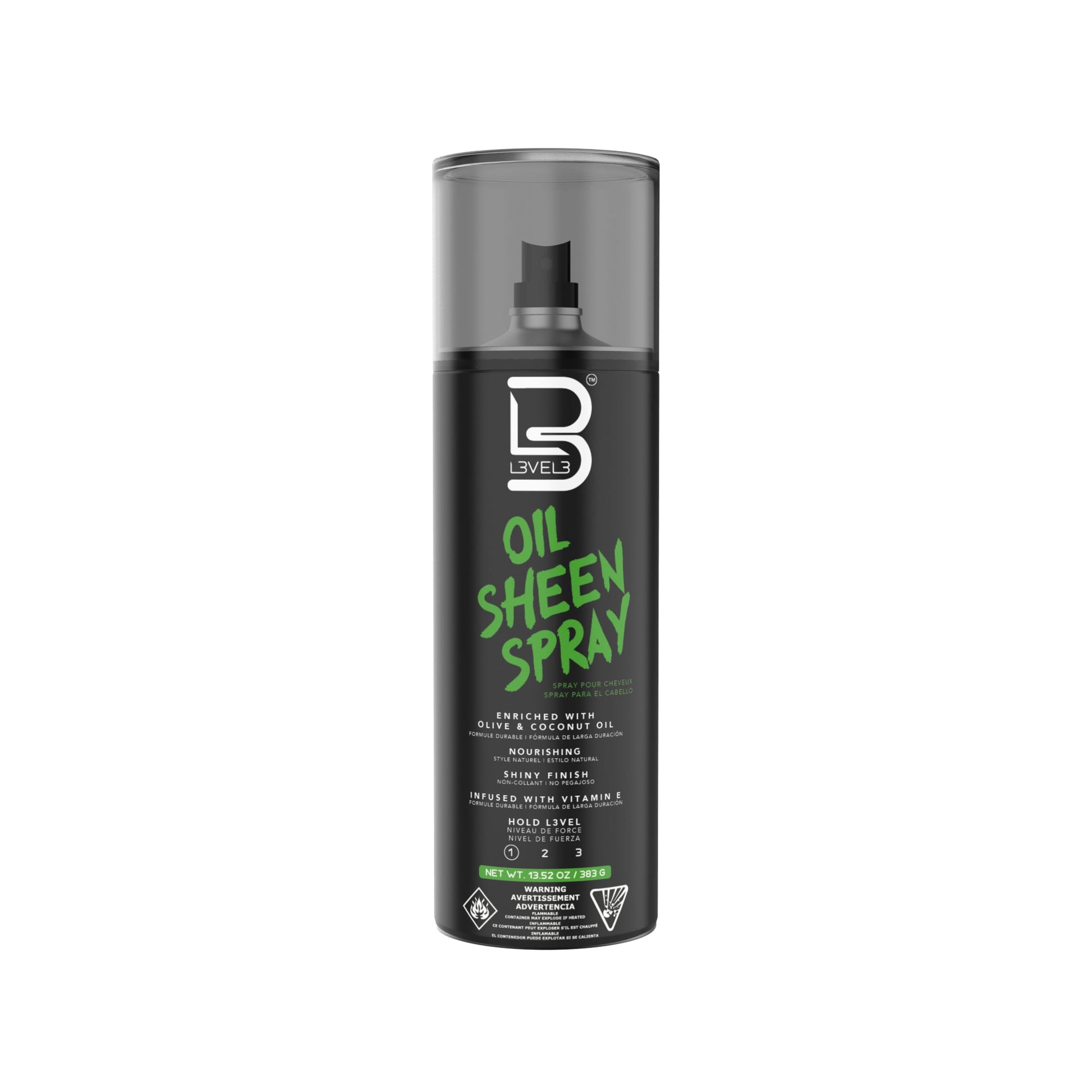 L3VEL3 - Hair Spray Acabado Brillante Aceite de Oliva y Coco Fijación Ligera - 383g