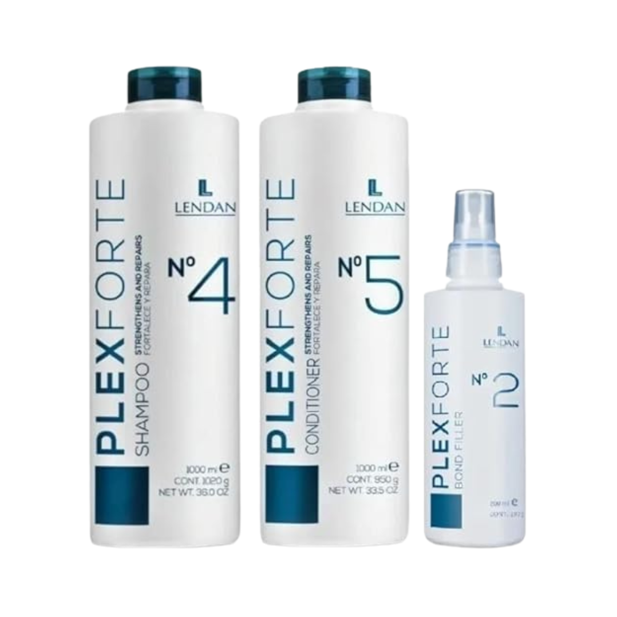 Lendan - Plexforte Kit Intense 3 Productos Champú 1000 ml + Acondicionador 1000 ml + Bond Filler 200 ml