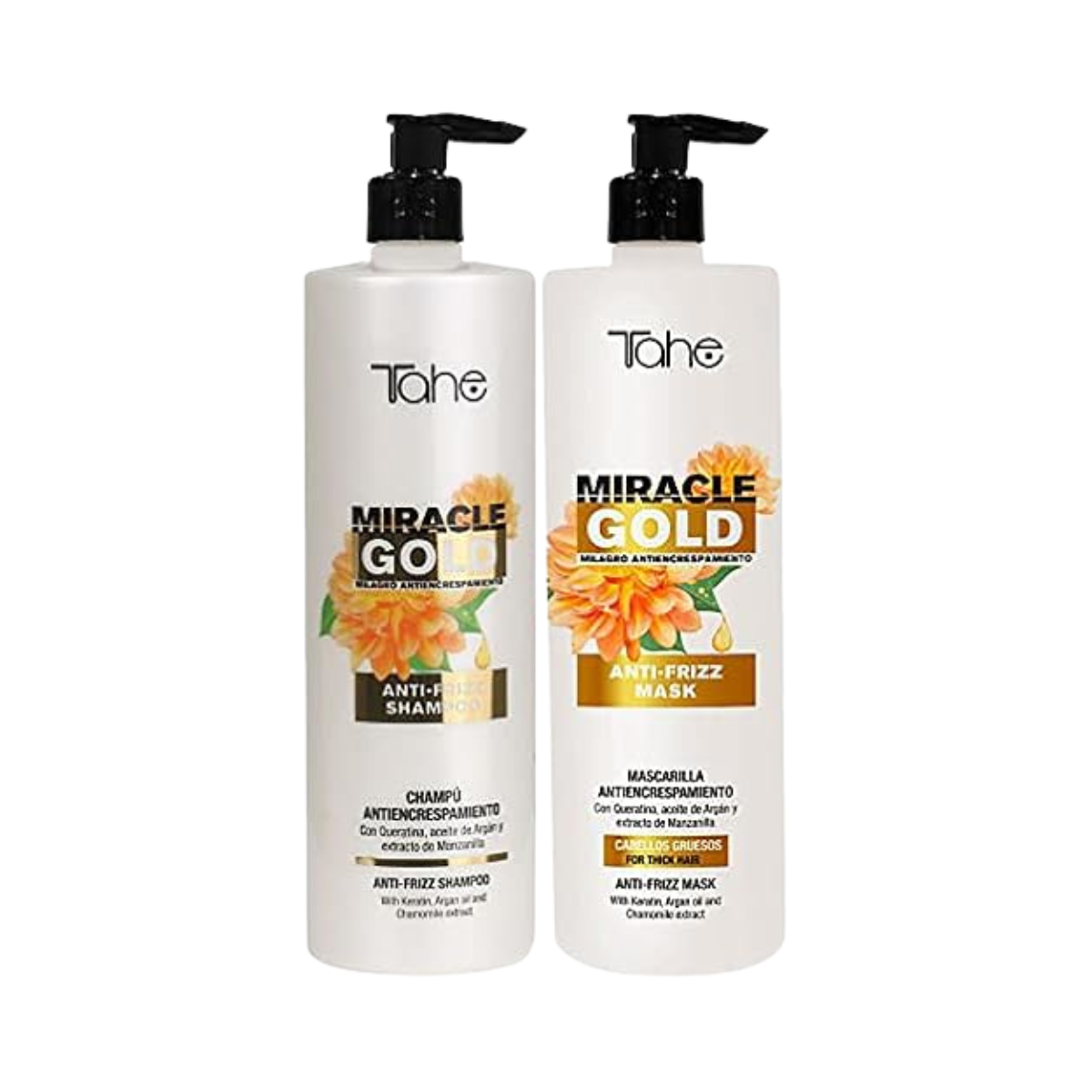 Tahe - Pack XXL Especial Antifrizz (Champú 1000 ml + Mascarilla Miracle Gold 1000 ml)