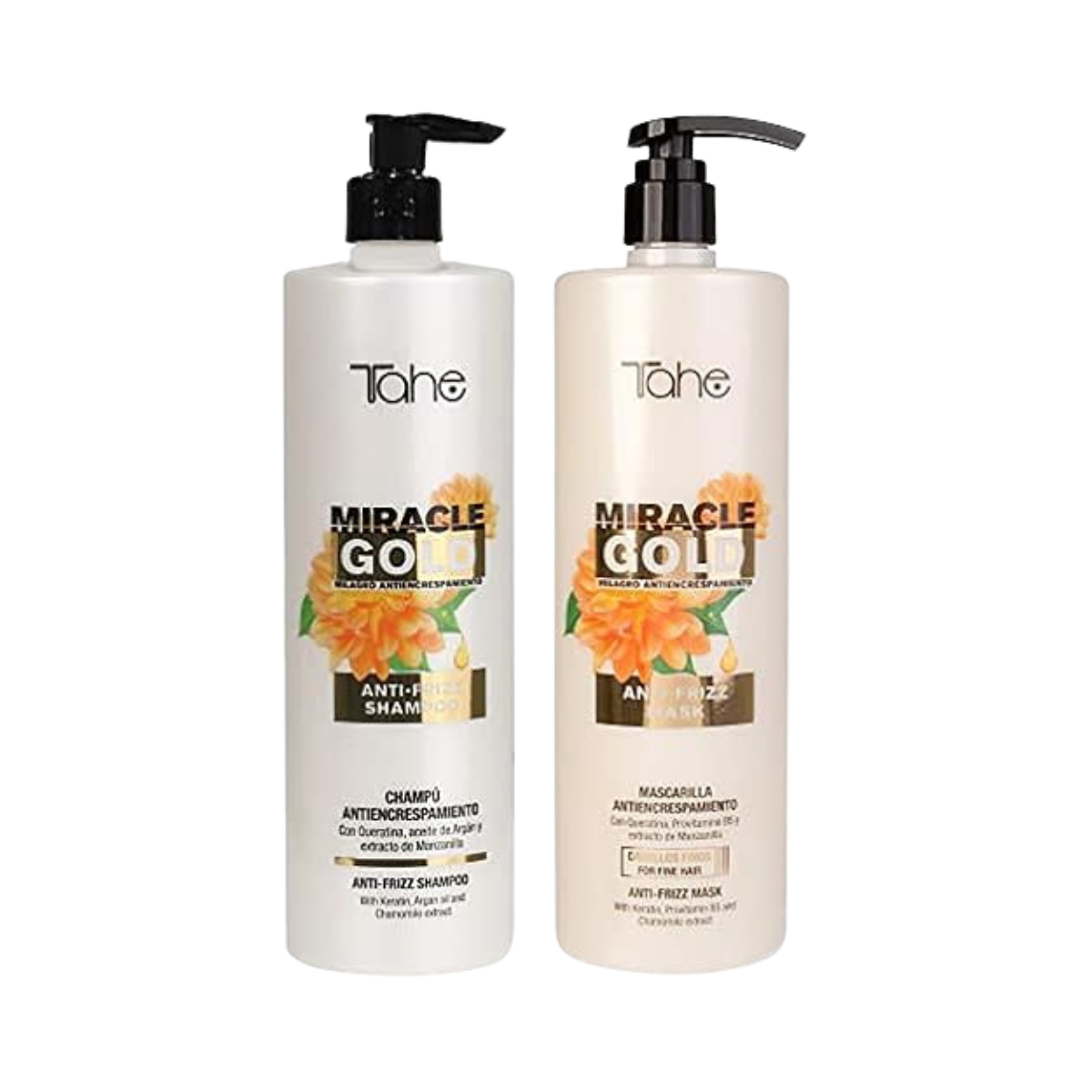 Tahe - Miracle Gold - Pack XXL Antifrizz Champú 1000 ml + Mascarilla 1000 ml