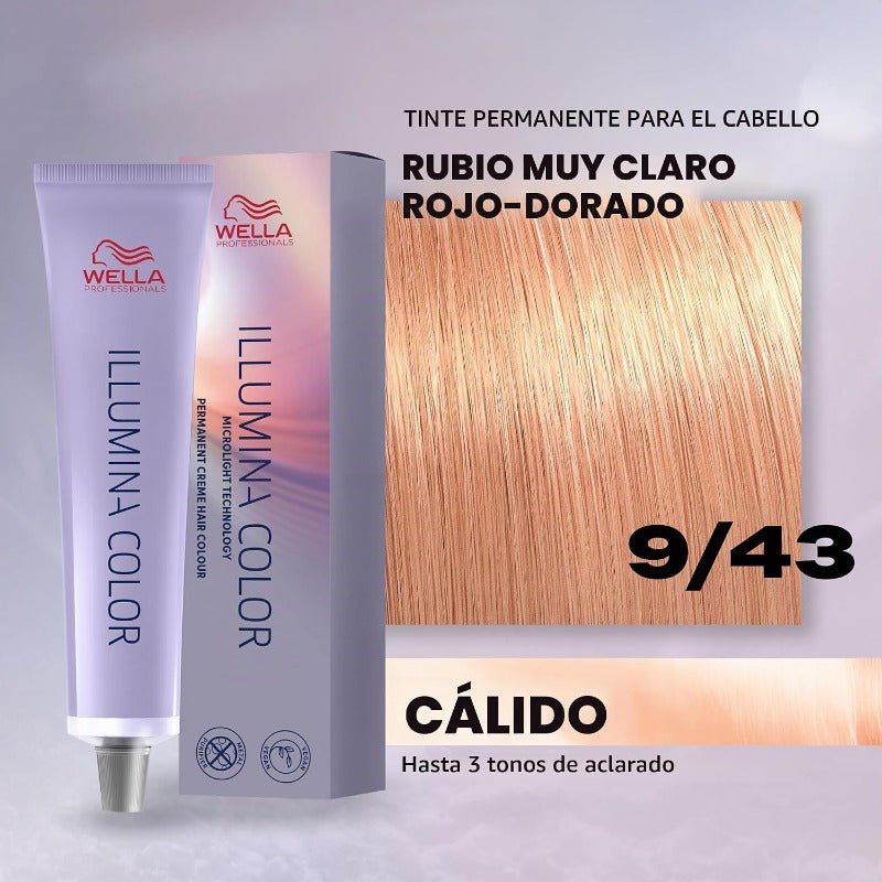 Wella Illumina pelo de color rubio claro 9/43, rojo y oro, 60 ml