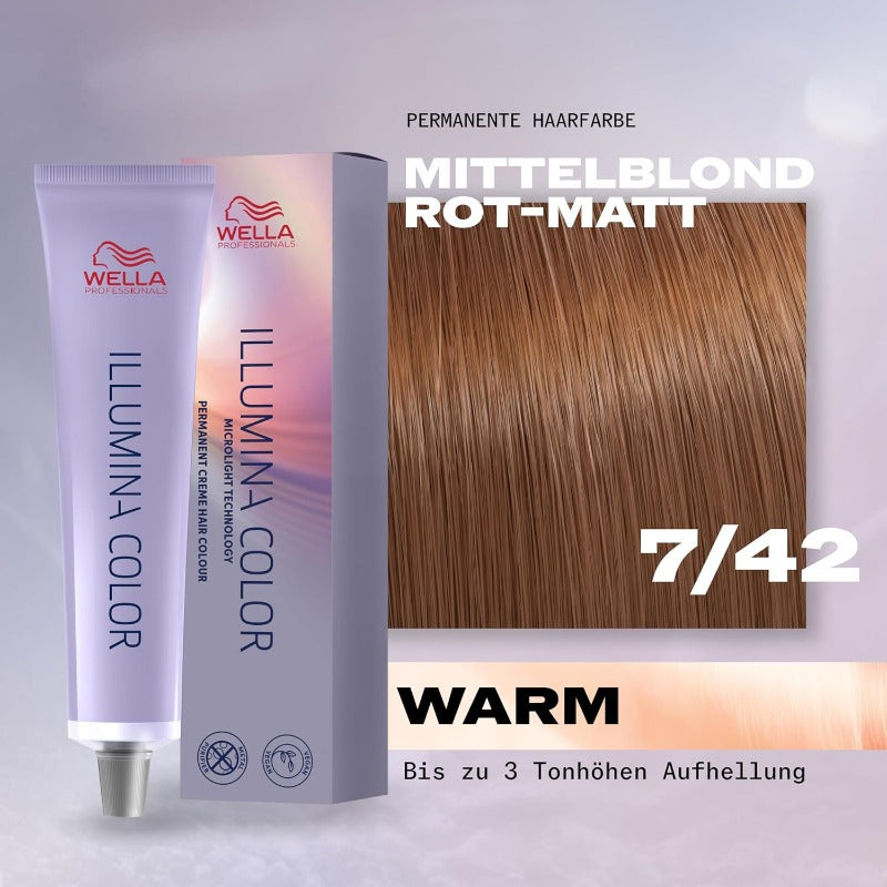 WELLA PROFESSIONAS Illumina Color Permanent Hair Color - 7/42 Medium Blonde Red Matte 60 ml