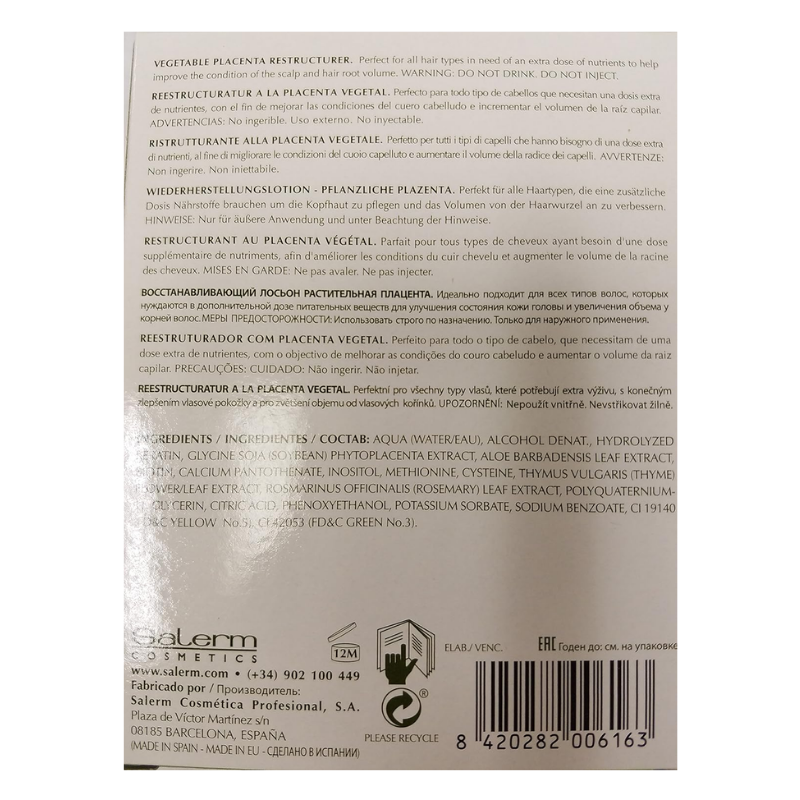 Salerm - Vegetable Placenta Restructurer - 4 ampollas de 13 ml